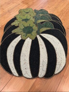 MacKenzie-Childs Black and White Beaded Pumpkin 🎃 placements-6